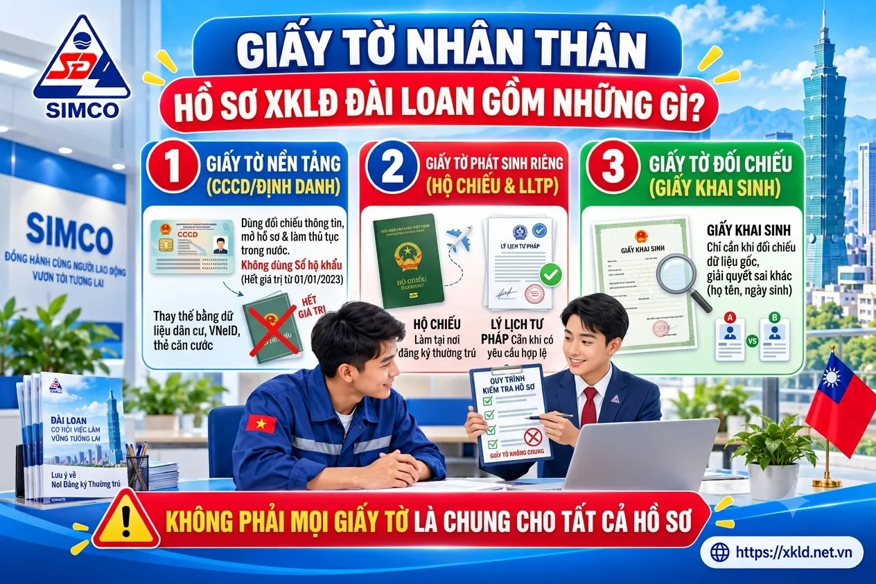 Bảng 3 nhóm giấy tờ nhân thân: CCCD, hộ chiếu và lý lịch tư pháp, giấy khai sinh; sổ hộ khẩu hết giá trị từ 01/01/2023