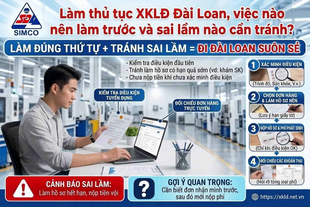Bảng 4 bước làm thủ tục XKLĐ Đài Loan đúng thứ tự, kèm cảnh báo làm hồ sơ hết hạn và nộp tiền vội
